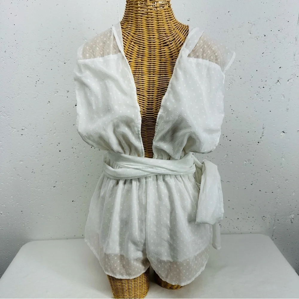 Showpo Size 2 California Sunset White Swiss Dot Criss Cross Back Playsuit